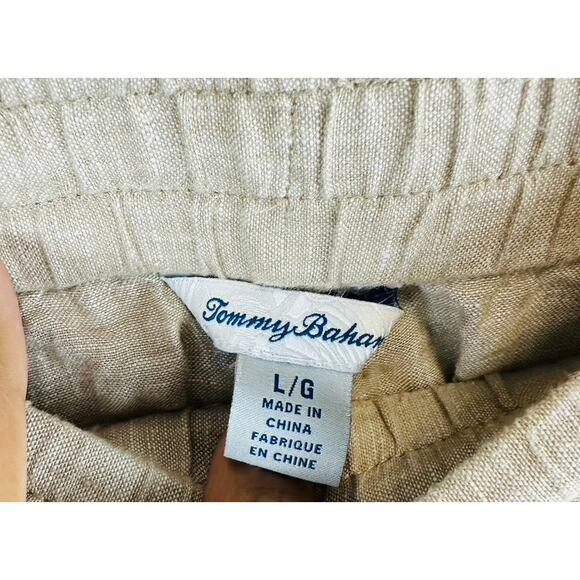 Tommy Bahama Womans Sz Large Pants Wide Leg 100% Linen Pockets Pull On Tan - Picture 8 of 9